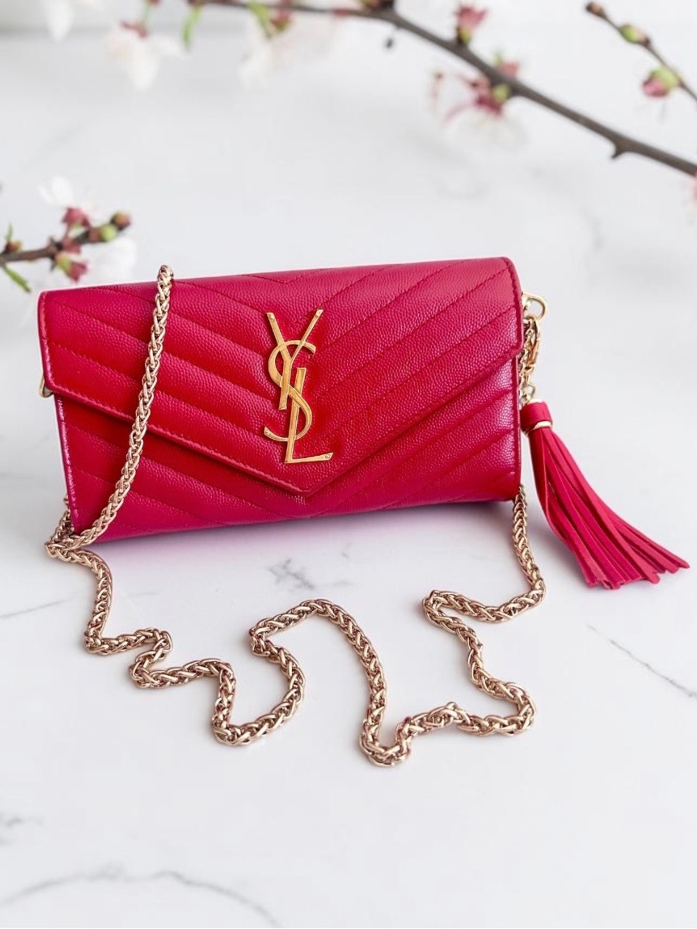 YSL Caviar Clutch Wallet with Chain